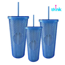 VASO DE PLASTICO TEXTURIZADO DIAMANTE TRANSLUCIDO AZUL 3 EN 1