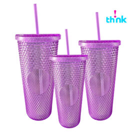 VASO DE PLASTICO TEXTURIZADO DIAMANTE TRANSLUCIDO AZUL 3 EN 1