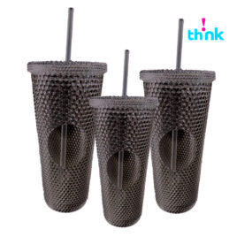 VASO DE PLASTICO TEXTURIZADO DIAMANTE TRANSLUCIDO NEGRO 3 EN 1