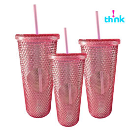 VASO DE PLASTICO TEXTURIZADO DIAMANTE TRANSLUCIDO ROSA 3 EN 1